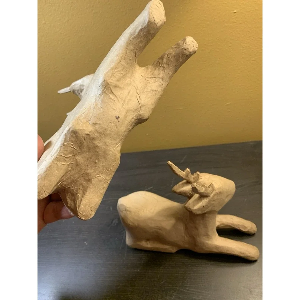 Vintage‎ Paper Mache Deer Reindeer Figures Laying Down Phillipines Craft Decor